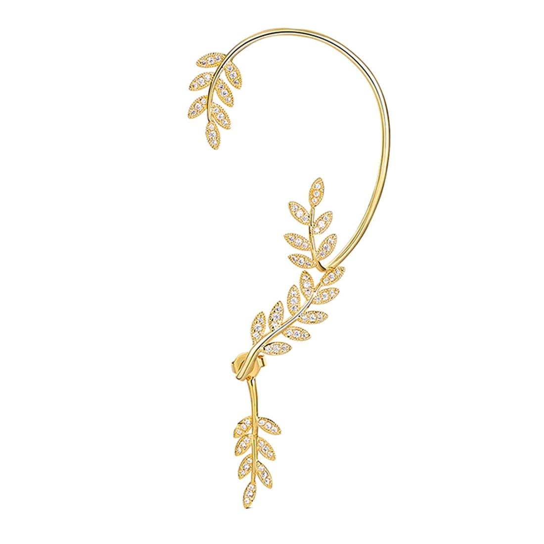 HELIMIX 1 Pair Fashion Ear Cuff Earring for Women Girls, Gold Women girls Rhinestone Cartilage Adjustable Ear Cuff Leaf Wrap Around Crystal Hook Earrings Jewelry Luxury Creative Earring (B0D8TRJG3N) Amazon Price History, Amazon Price Tracker