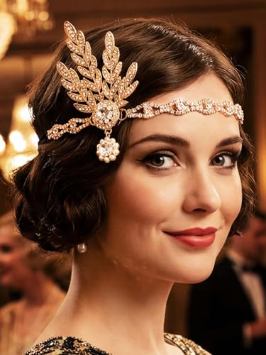 GORTIN 1920s Flapper Headpiece Rhinestones Flapper Headband Roaring 20s Hair Accessories for Women (Gold One size)