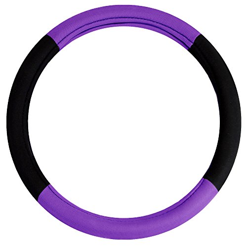Image of FH Group Steering Wheel Cover and Seat Belt Pad Set - Universal Fit, Modern Design, Anti-Slip, Purple Car Interior Accessory for Cars, SUVs, Vans