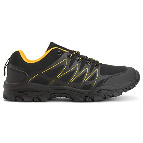 Mens Cushioned Outdoor Lightweight Walking Sport Hiking Comfort Durable Trainers - Black/Yellow - EU45/UK11 - BS0230 - Image 3