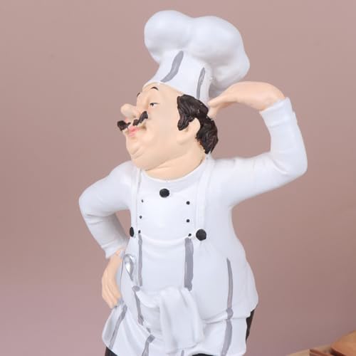 Statue chef en résine blanche stable pour déco restaurant sans chute