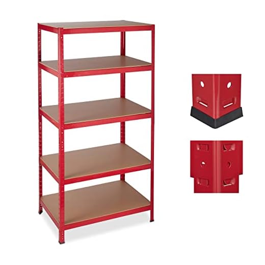 relaxdays Estantería de Carga Pesada, 5 baldas, 1325 kg, Sistema de almacenaje, 180x90x60 cm, Metal/MDF, Rojo