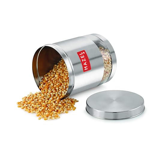 Image of HAZEL Stainless Steel Transparent Wide Mouth Container, 1350 ml Kitchen Storage Jars, Set of 2