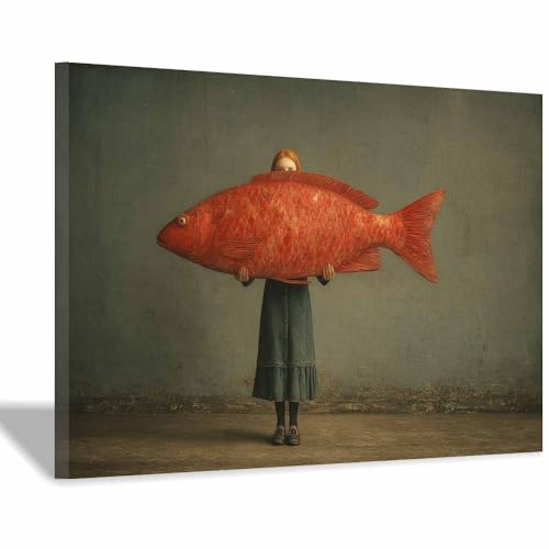 Toile murale océan rouge pour salon : affiche poisson encadrée 20x30 cm