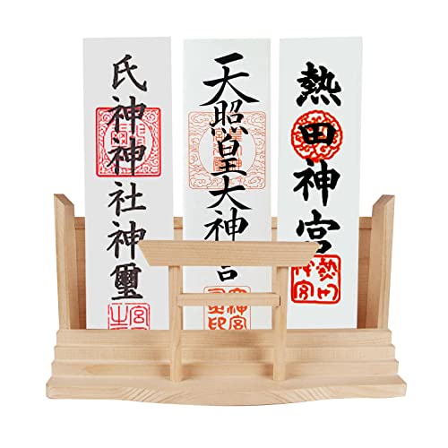 TAKOIKE 神棚 (神棚と神棚 雲セット) 御札立て 鳥居付き お札立て おしゃれ 神棚 壁掛け 神棚ホルダー モダン 簡易神棚 置き型 おふだ置き 破魔矢置き 白松