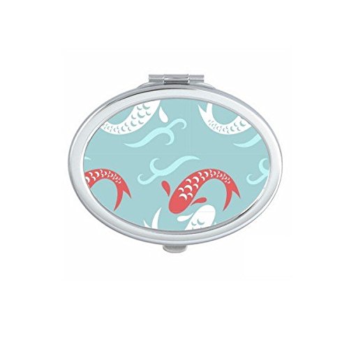 Miroir de poche portable style japonais bleu mignon motif carpe vagues