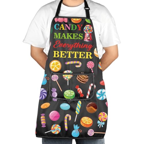 Tablier avec poche amateurs de bonbons linge de cuisine à motif sucré pour adulte passionné