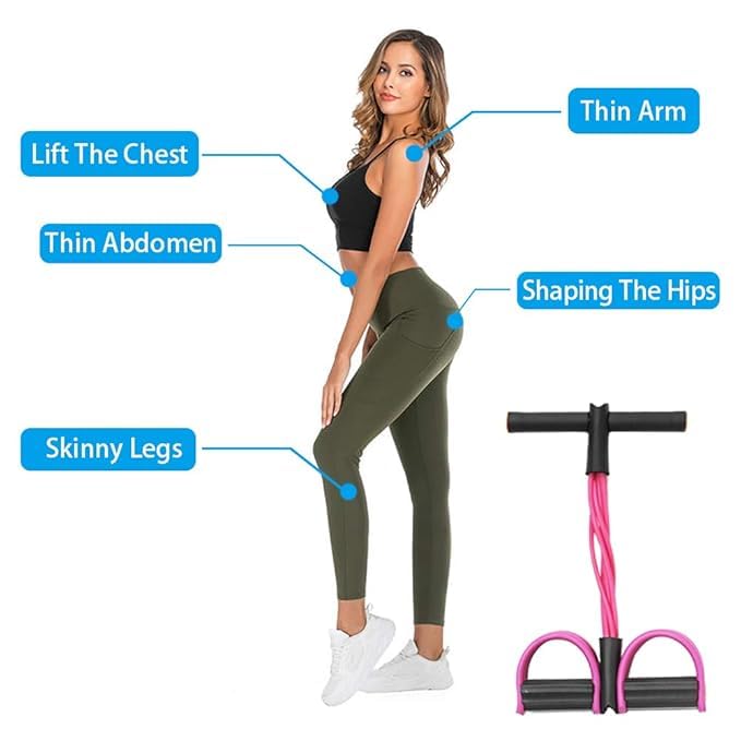 Image of RH MALL Multifunction Tension Rope, 4-Tube Elastic Yoga Pedal Puller Resistance Band, Natural Latex Tension Rope Fitness, for Abdomen /Waist /Arm /Leg Stretching Slimming Training (Pink 1)