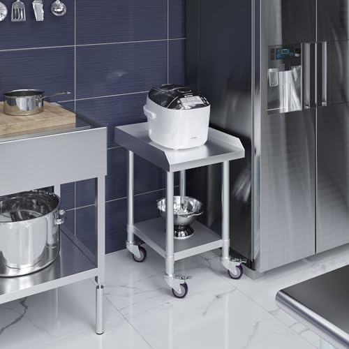 Image of AmGood Stainless Steel Equipment Stand with Undershelf + Casters, Heavy Duty, Commercial Grade, NSF Certified (24 inch Width x 18 inch Length + Casters)