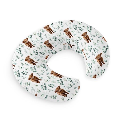 Image of HawSkgFub Highland Cow Eucalyptus Leaf Nursing Pillow Cover for Baby Boy, Western Farm Animal long horn cow Yak Breastfeeding Pillow Slipcover, cowboy Nursing Pillowcase for Newborn Infant, Cover Only