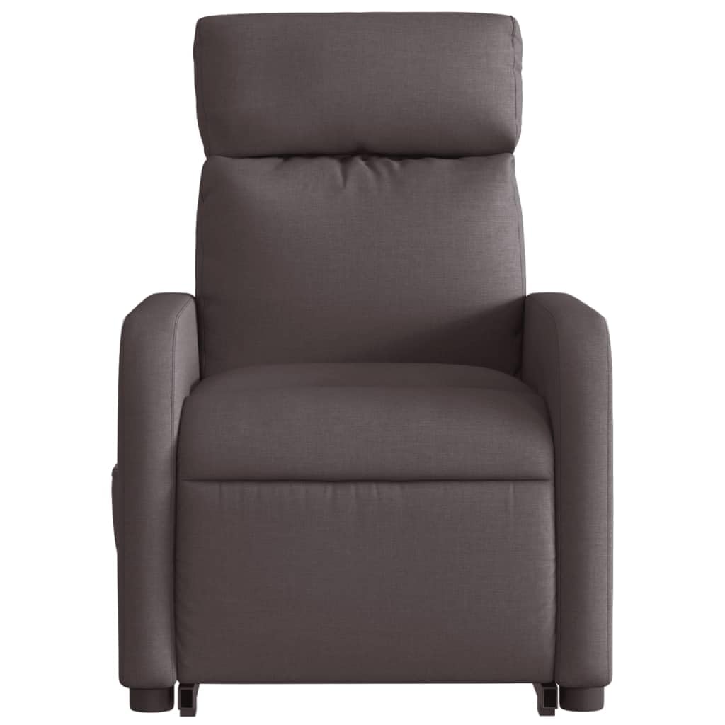 Sillón elevador eléctrico con masaje de 6 puntos y reclinación automática, tejido marrón oscuro, función elevación y vibración, estructura estable de madera