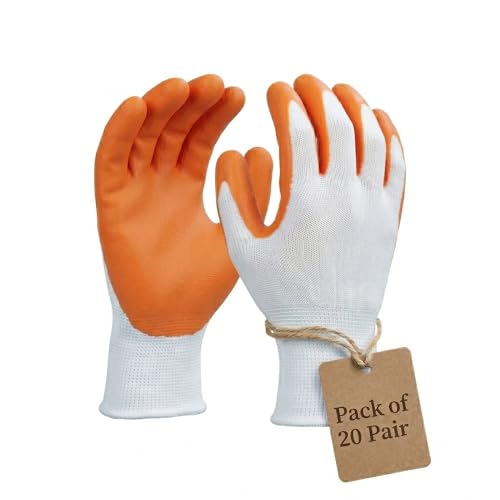 Image of Multipurpose Nylon Anti Cut PU Nitrile Coating Work Safety Gloves Orange-White Pair 20