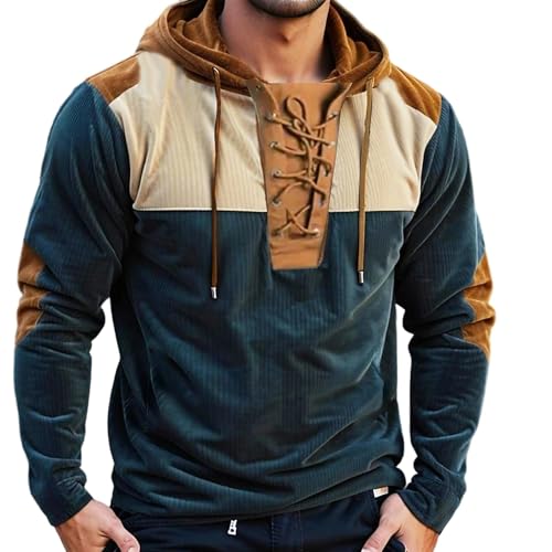 Mens Tactical Sweatshirts Lace Up Aztec Hooded Pullover Long Sleeve Cargo Workout Outdoor Hoodies with Pockets