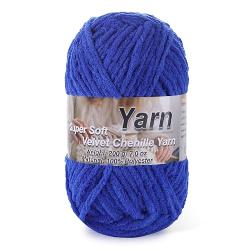 Image of Chunky Chenille Yarn for Baby Blanket Yarn for Crocheting - 7.05oz Super Soft Chenille Plush Yarn - Bulk Thick Yarns Used for Making Scarves, Blankets, Stuffed Animals, DIY Craft (Sapphire Blue)