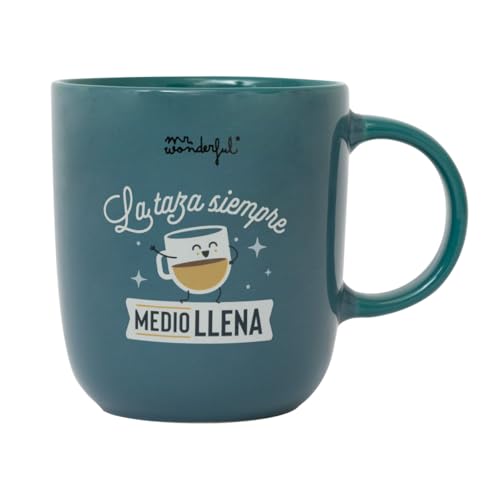 Mr. Wonderful - Taza - La taza, siempre medio llena - Taza de Café Personalizada - Taza de Cerámica con Mensaje Divertido