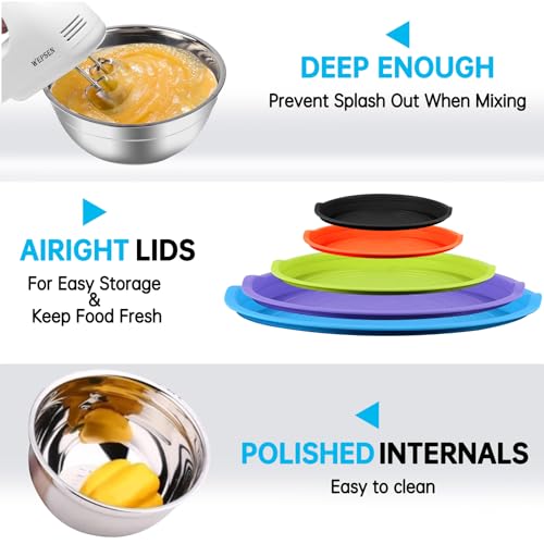 Image of WEPSEN Mixing Bowls with Lid Set, 25PCS Kitchen Utensils Metal Bowl Stainless Steel Nesting Bowls, Measuring Cups and Spoons, Egg Whisk for Baking Prepping Cooking Serving Supplies
