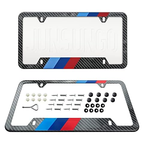 Black Carbon Fiber License Plate Frame Aluminum Alloy Metal License Plate Cover 2 Pack Front & Rear Number Plate Frame Automotive Accessories (Black Carbon Fiber) Cover