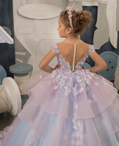Flower Girl Dress for Wedding Appliques Tulle Princess Pageant Dreses Floor Length Girls Birthday Pageant Tutu Ball Gowns4
