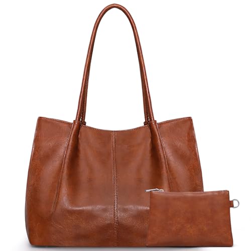 Brown Vegan Leather Work Tote Bag