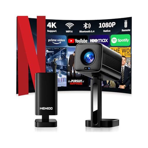 Mini Beamer Unterstützt 4K Full HD 1080P, Smart Beamer mit Auto Fokus & Keystone und 90° Drehbarkeit, Projektor Tragbarer mit WiFi 6 und Bluetooth 5.4, Kompatibel mit HDMI/TV Stick/Laptop - Schwarz