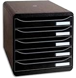 Exacompta 309714D - Módulo individual con 5 cajones para documentos A4+, ultra-rígido, cajones abiertos, con stop de seguridad - 347x278x271 mm - BIG-BOX PLUS -Negro