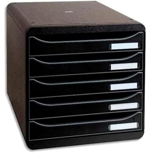 Exacompta 309714D Premium Ablagebox mit 5 Schubladen für DIN A4+ Dokumente. Stapelbare Schubladenbox mit hoher Kapazität für mehr Platz auf dem Schreibtisch Big Box Plus EcoBlack Schwarz