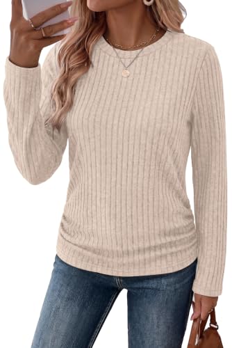 WIHOLL Womens Long Sleeve Shirts Side Ruched Early Fall Fashion Tunic Tops