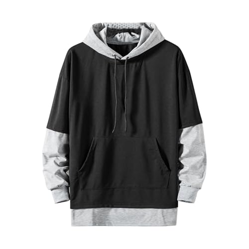Mens Fall Fashion 2025 Loose Color Block Sweatshirt Oversized Hoodies Outfits Vintage Drawstring Hoodies with Pocket