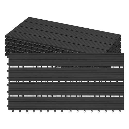 Laneetal Dalle de Terrasse WPC Emboîtable, Lot de 12 Carreaux de Sol Extérieur à Clipser pour Patio, Terrasse, Balcon, Piscine, 30x60 cm, Anthracite