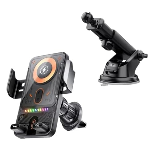 車載ワイヤレス充電器 360°回転式電話マウント iPhone 12-16、Samsung Galaxy Fold 3-6/Z Flip/S24-S25、Huawei/VIVO 折りたたみ式電話に対応(Orange)
