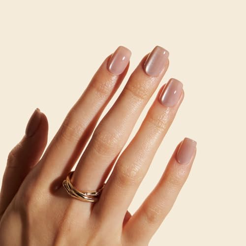 LAMIMOSA 32Pcs Nude Cat Eye Press On Nails Short Square