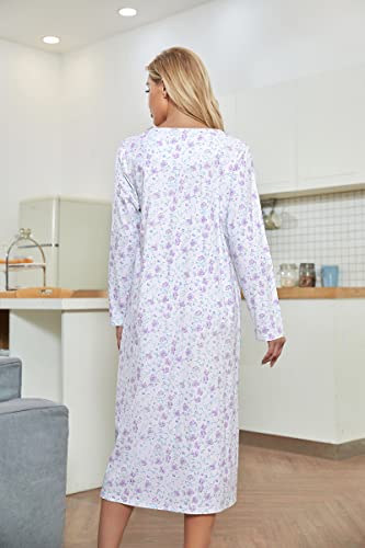 Image of IZZY + TOBY Nightgowns for Women Long Sleeve Soft Cotton Long Warm Nightdress Kintted Night Gown
