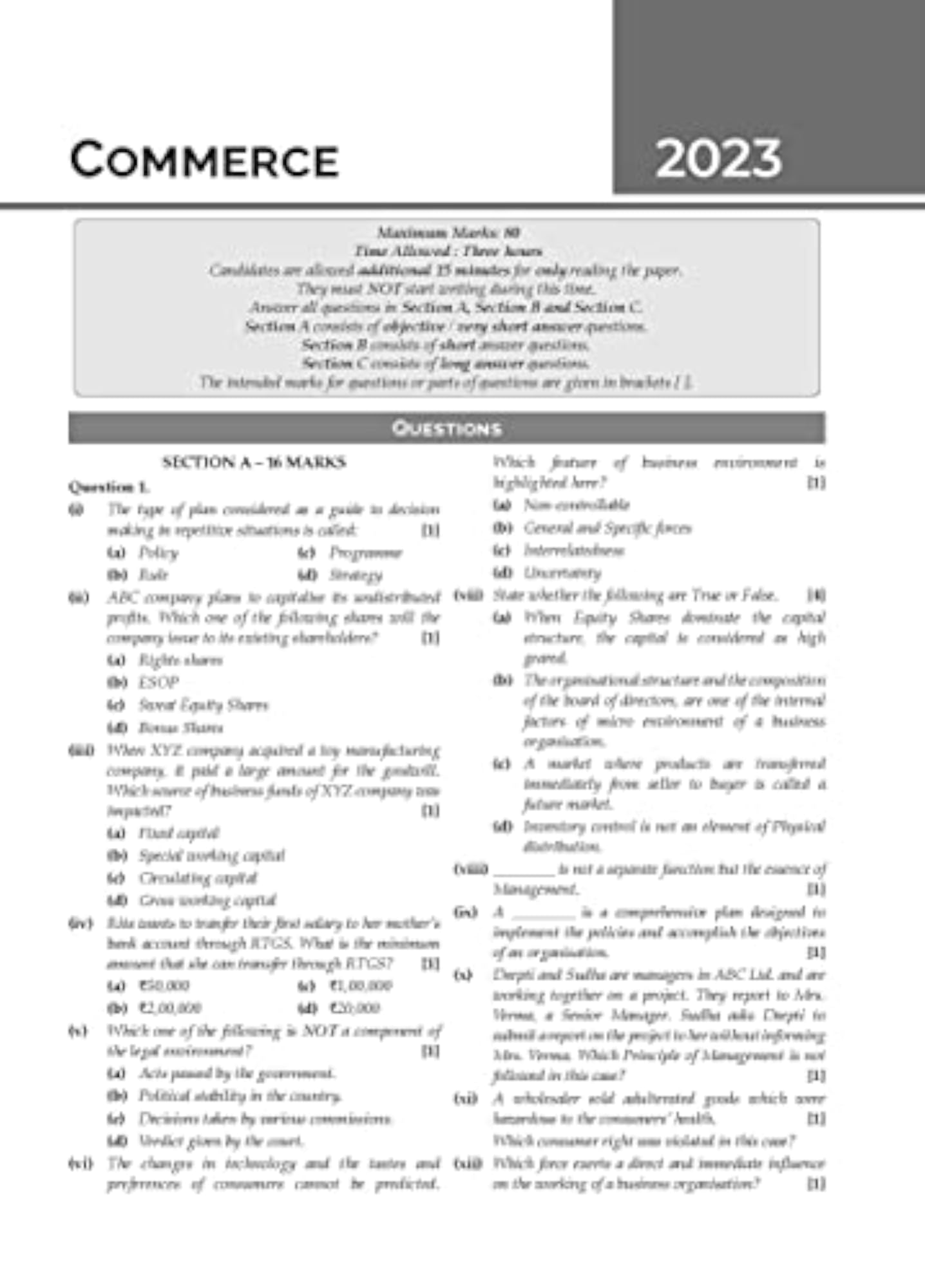 Oswal - Gurukul Commerce Stream 10 Solved Papers