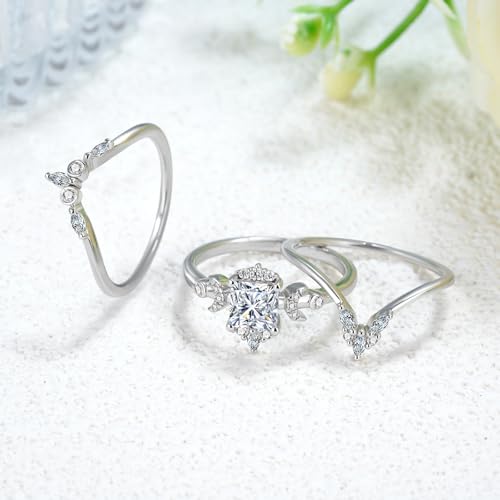 Triple Moon Ring Moissanite Wedding Ring Set for Women, 3 Pcs 10K 14K 18K Gold Princess Cut Moissanite Engagement Rings Bridal Set for Women Anniversary Jewelry Gift3