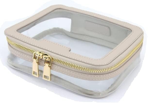 Toiletry Bag Waterproof Toiletry Travel Bag Clear PVC Zippered Cosmetic Bag Makeup Bag Clear Wash Bag Toiletry Organizer Makeup Bag for Travel Bathroom Men & Women. Vegan Leather (Mocha)