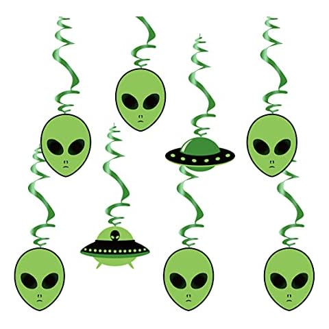 Swirls & Cutouts Green Alien Theme Hanging Swirl Decorations UFO Theme Ceiling Whirl Streamer Hanging Cutouts Alien Invasion for Kids Girls Boys Birthday Baby Shower First Birthday Party Supplies Cover