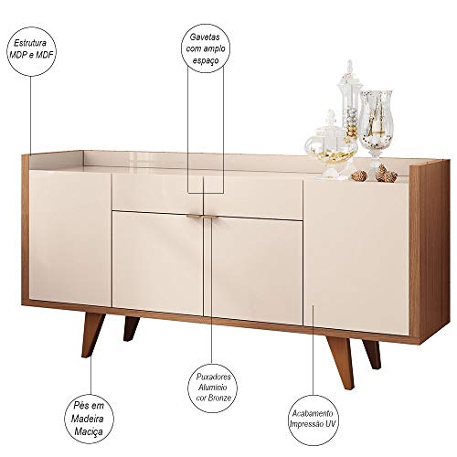 Kit Para Sala de Jantar Aparador 04 Portas Havana B01 com Cristaleira Luma Off White Nature - Lyam Decor 6 413t3NdxsNL
