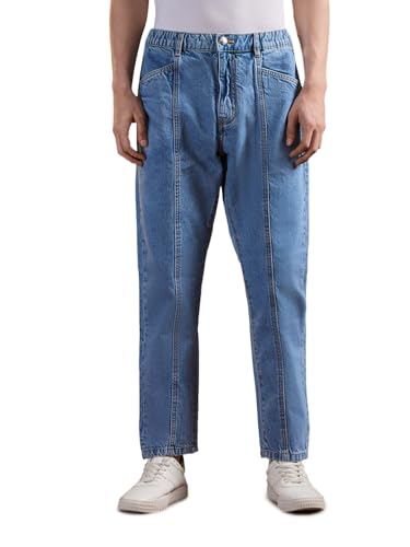 Image of THE BEAR HOUSE Men's Dark Blue Relaxed Solid Cotton Jeans