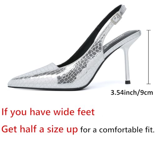 Image of RIBONGZ Sexy Slingback Pumps Elegant Dressy Heels for Women Closed Toe Pointy High Heels Wedding Bride Prom Party Evening Shoes