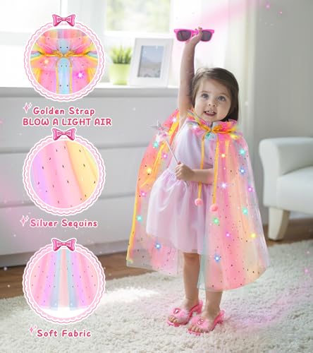 Princess Cape Dress Up Shoes, Kids Makeup Set for Girls Pretend Play Beauty Hair Salons Toys Gift for 3-6 Toddler Little Girls