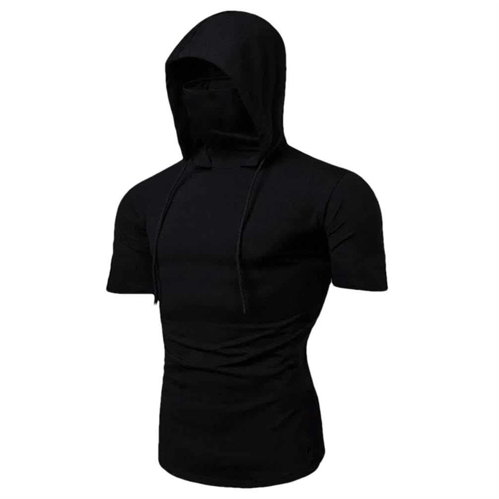 JXQXHCFS Sport Canotte Uomo Fitness Senza Maniche Con Cappuccio Tasca Top Camicia Per Gli Uomini Abbigliamento palestra, Maschera a maniche corte, XL