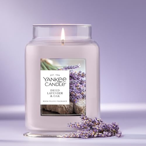 Yankee Candle Large Jar Scented Candle with up to 150 Hour Burn Time, Premium Plant Wax Blend for Consistent Burn, 22 oz Jar Candle with Room Filling Fragrance, Dried Lavender & Oak