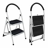 2 Step Ladder Step Folding Stool with Rubber Wide Anti-Slip Pedal Lightweight Sturdy Steel Ladder...