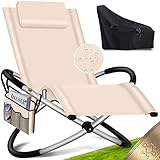  KESSER® Relaxliege Liegestuhl Inkl. Tasche + Abdeckung Gartenliege Sonnenliege Gartenstuhl Klappstuhl faltbar  Schwungliege  Schaukelsessel  ergonomische Relaxsessel  180kg Belastung, Beige