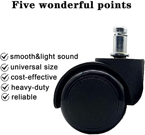 Image of Office Chair Wheels (Caster) Heavy Duty Pin Type Nylon Set of 5 Black, Load Capacity- 250 kg