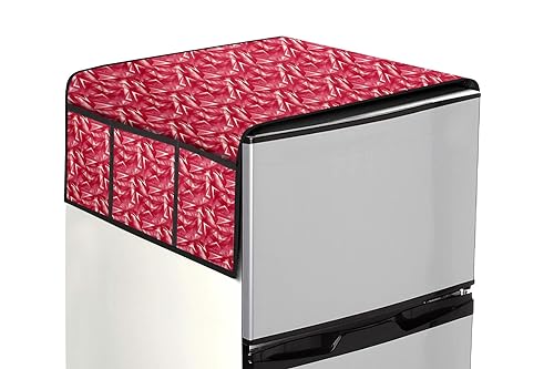 Image of The Furnishing Tree Fridge Top Cover Compatible for Samsung RT37C4512S8 /HL, 322 LTR WxL 65x111 in CM Frieze Pattern Red