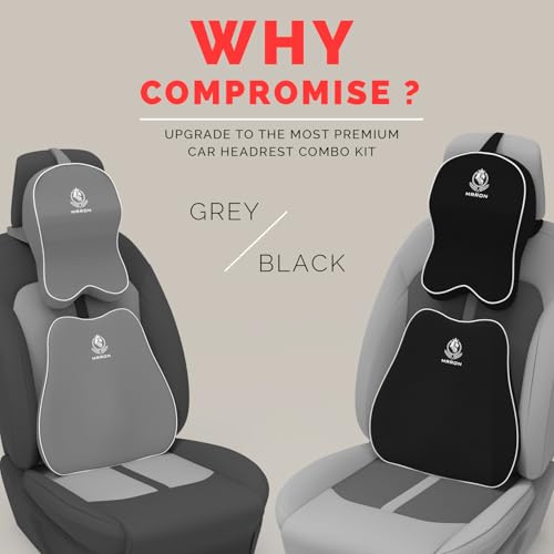 Image of MRRON Orthopedic Memory Foam Lumbar Backrest & Neck Rest Cushion for Car Seat - Ergonomic Car Back & Neck Support Pillow Combo - Pain Relief for Long Drives, Sciatica, Posture (Black, Slim Backrest)