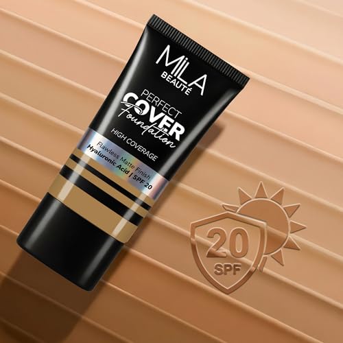 Image of Mila Beaute Perfect Cover Foundation with Hyaluronic Acid & SPF 20 | High Coverage & Flawless Matte Finish | Super Hydrating & Lightweight Formula | Suitable for All Skin Types - 8 Honey