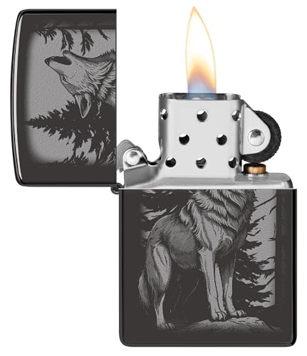 Encendedor Zippo Howling Wolf Negro Brillante miniatura 3
