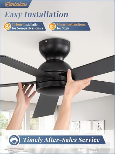 Image of Fanbulous 42 Inch Ceiling Fan without Light, Flush Mount Low Profile,Black